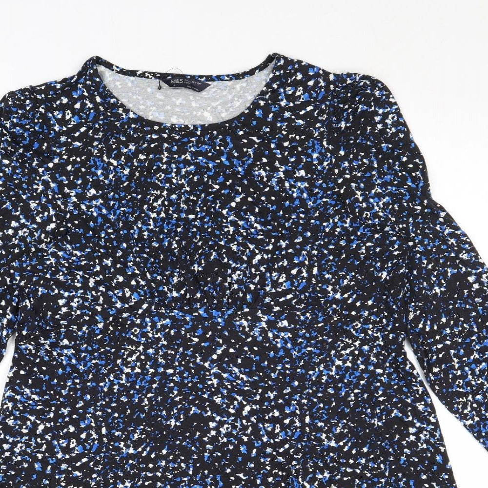 Marks and Spencer Womens Blue Geometric Viscose Skater Dress Size 16 Round Neck Pullover