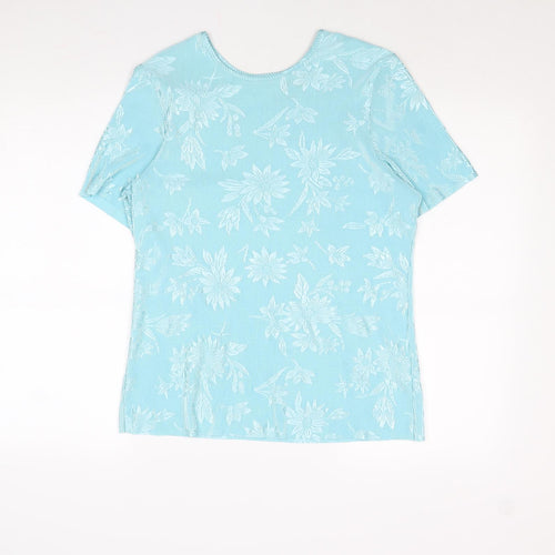 Holmewood Womens Blue Floral Polyester Basic T-Shirt Size 10 Round Neck - Size 10-12