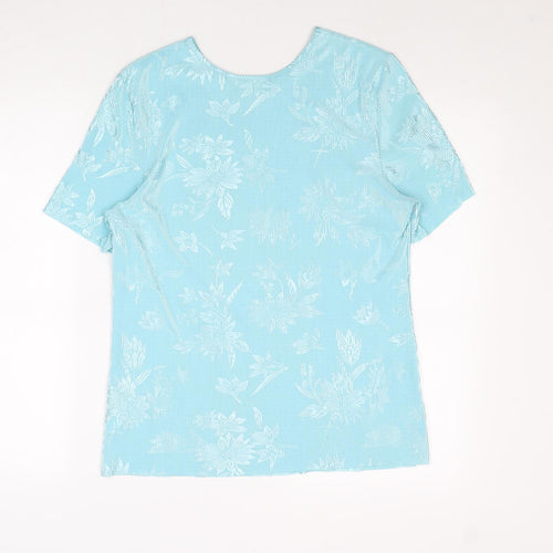 Holmewood Womens Blue Floral Polyester Basic T-Shirt Size 10 Round Neck - Size 10-12