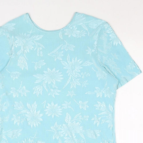 Holmewood Womens Blue Floral Polyester Basic T-Shirt Size 10 Round Neck - Size 10-12