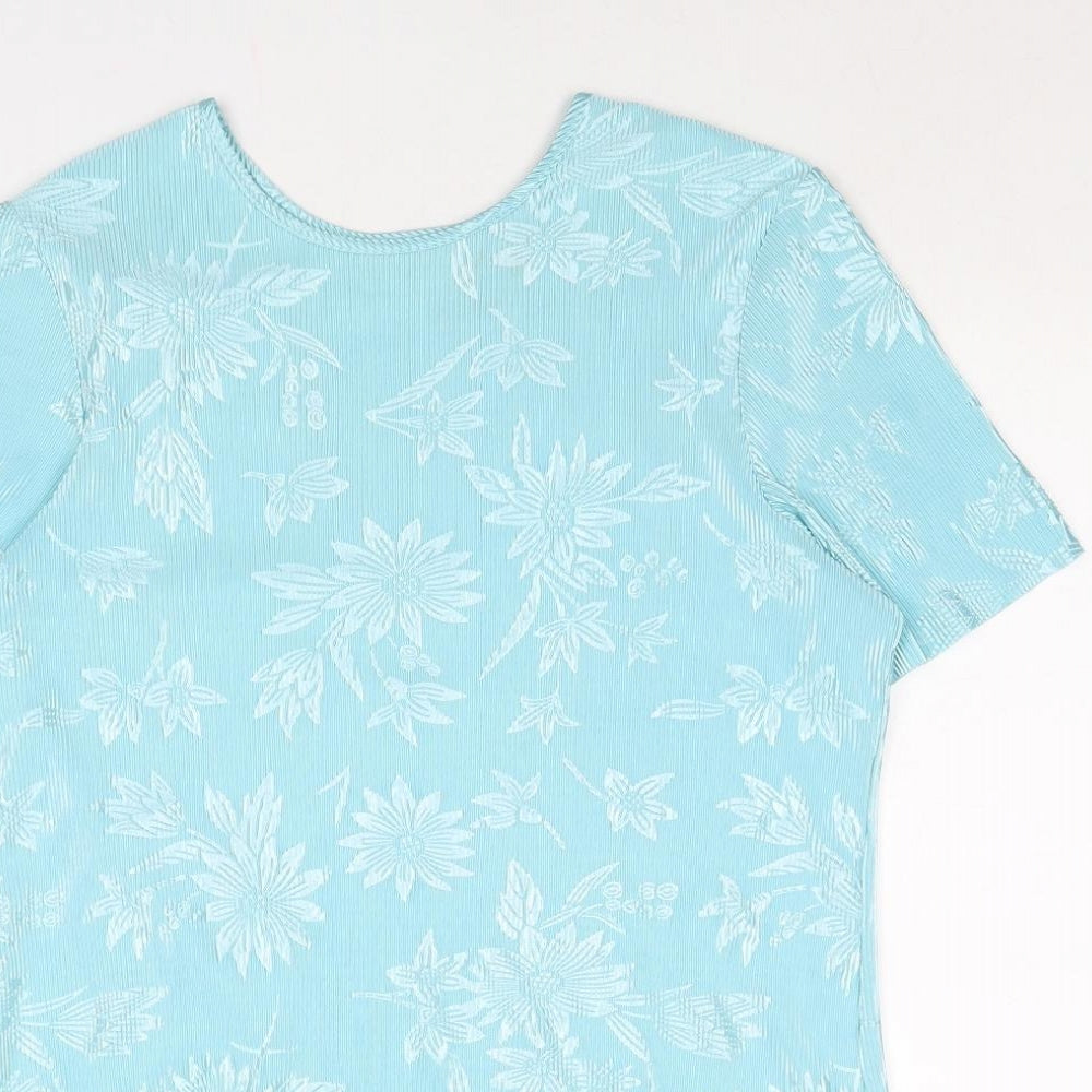 Holmewood Womens Blue Floral Polyester Basic T-Shirt Size 10 Round Neck - Size 10-12