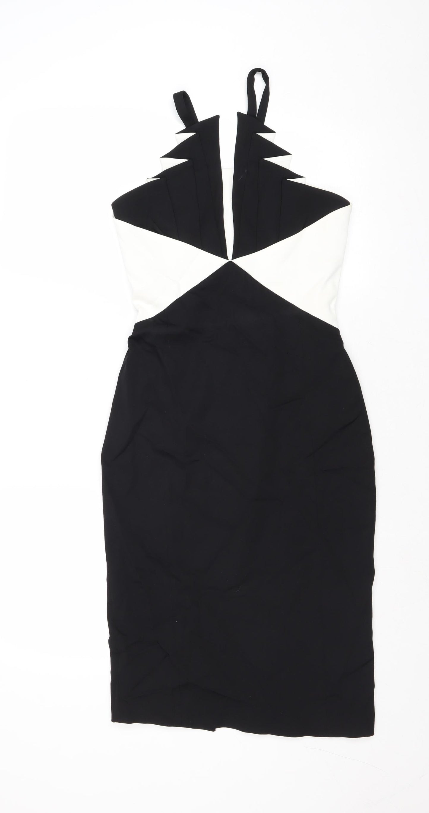 Coast Womens Black Colourblock Viscose Bodycon Size 8 V-Neck Zip