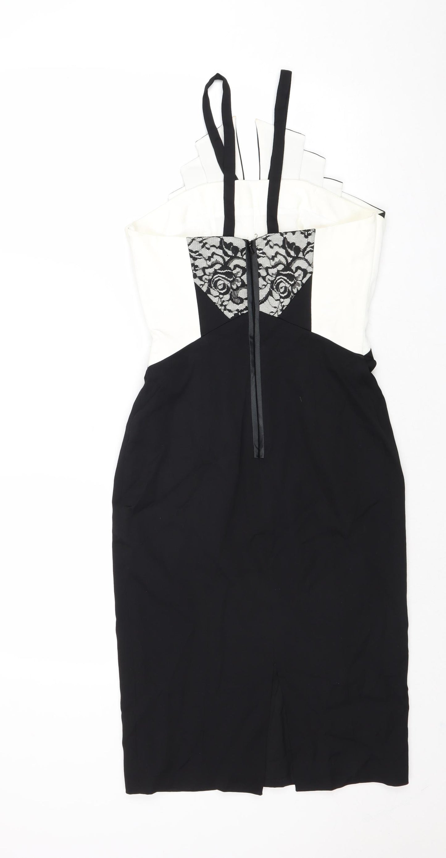 Coast Womens Black Colourblock Viscose Bodycon Size 8 V-Neck Zip