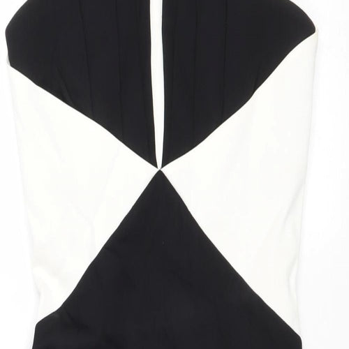 Coast Womens Black Colourblock Viscose Bodycon Size 8 V-Neck Zip