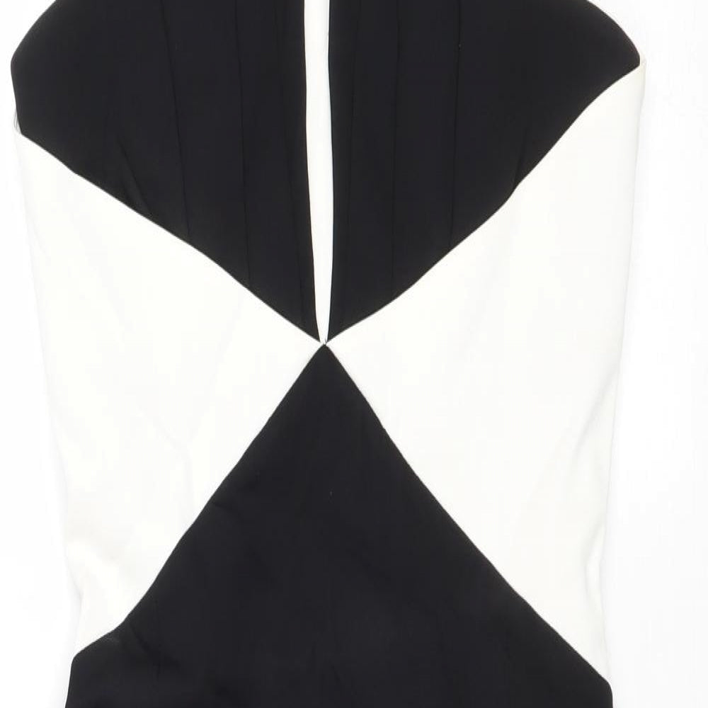 Coast Womens Black Colourblock Viscose Bodycon Size 8 V-Neck Zip