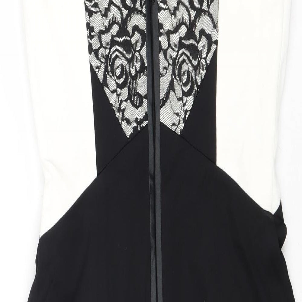 Coast Womens Black Colourblock Viscose Bodycon Size 8 V-Neck Zip