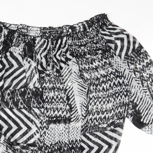 Madison Paige Womens Black Geometric Polyester Basic Blouse Size L Off the Shoulder