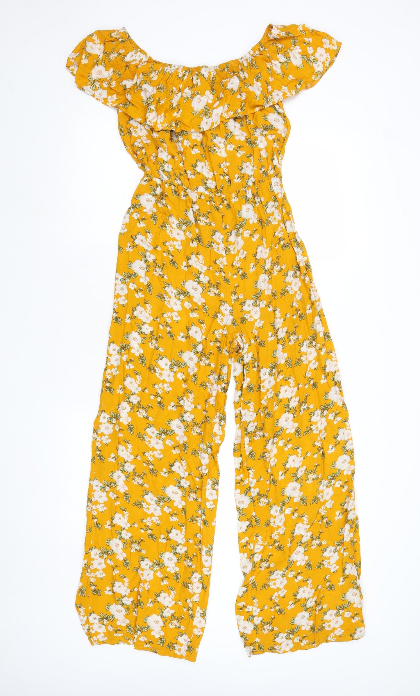 Glamourous Womens Yellow Floral Viscose Jumpsuit One-Piece Size S Pullover