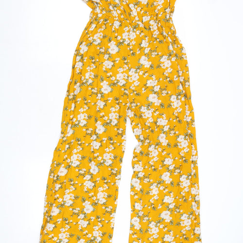 Glamourous Womens Yellow Floral Viscose Jumpsuit One-Piece Size S Pullover