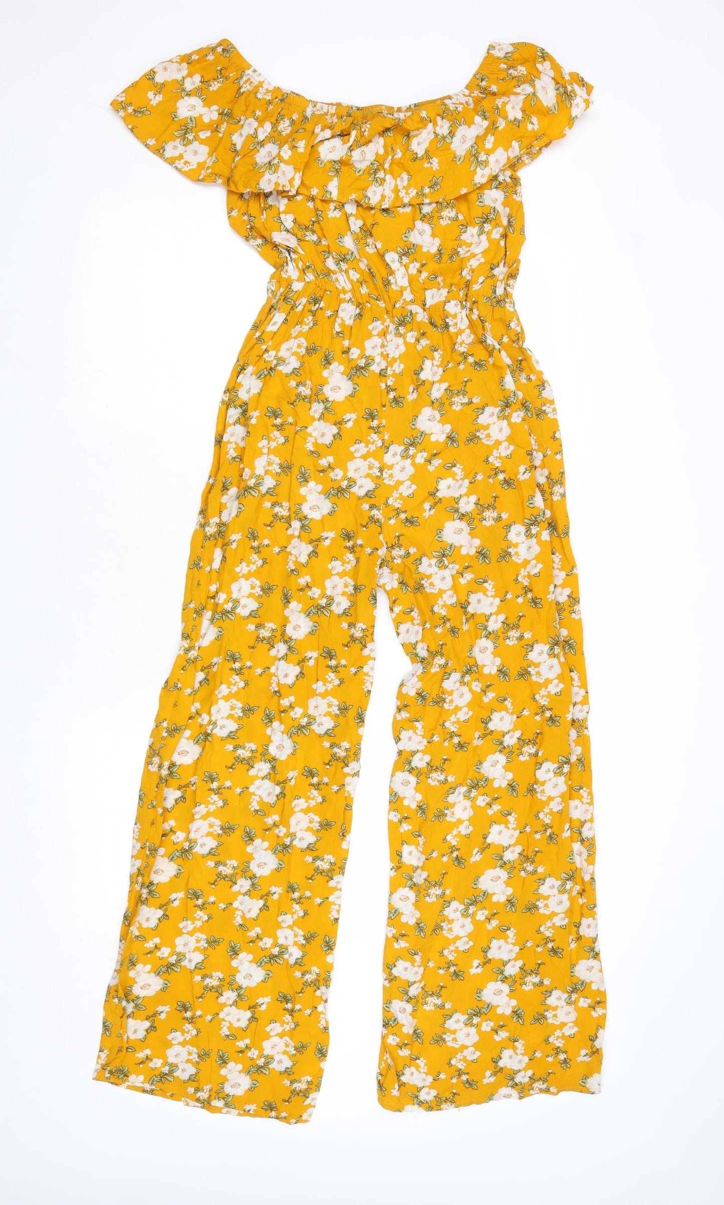 Glamourous Womens Yellow Floral Viscose Jumpsuit One-Piece Size S Pullover