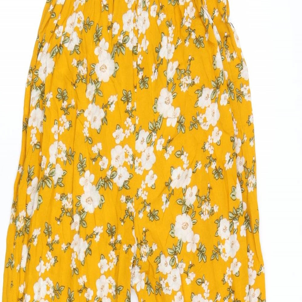 Glamourous Womens Yellow Floral Viscose Jumpsuit One-Piece Size S Pullover