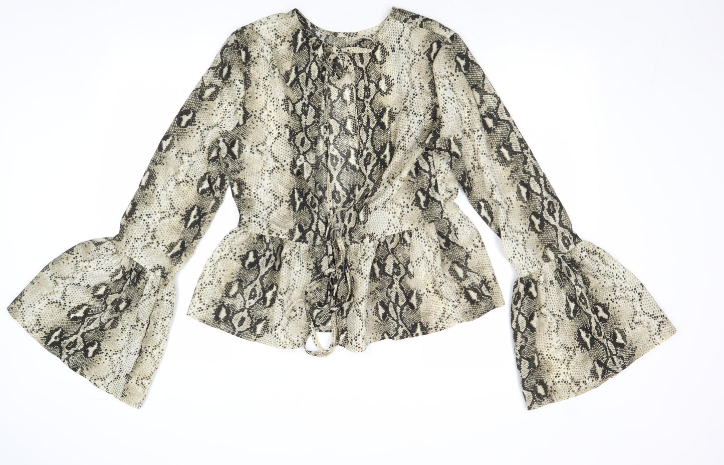 PRETTYLITTLETHING Womens Multicoloured Animal Print Polyester Basic Blouse Size 12 Round Neck - Snakeskin Pattern