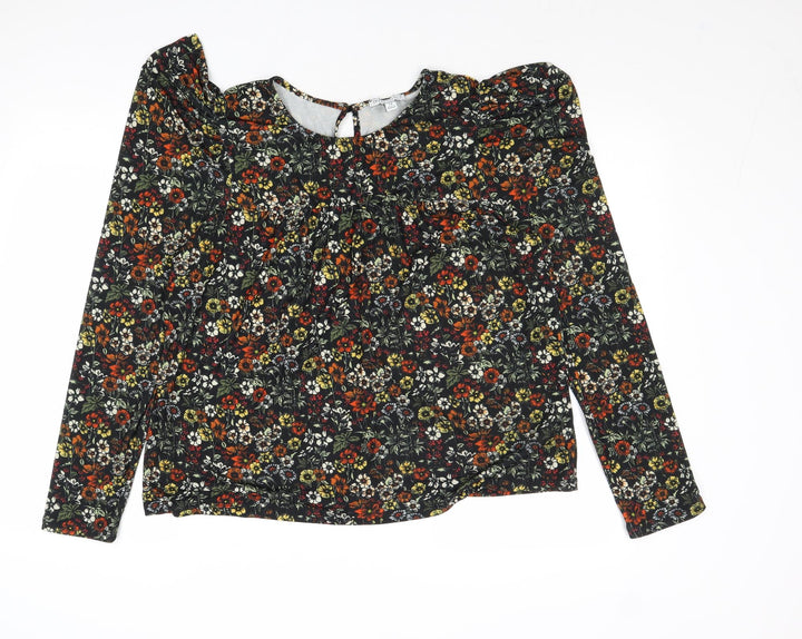 Warehouse Womens Multicoloured Floral Polyester Basic T-Shirt Size 14 Round Neck