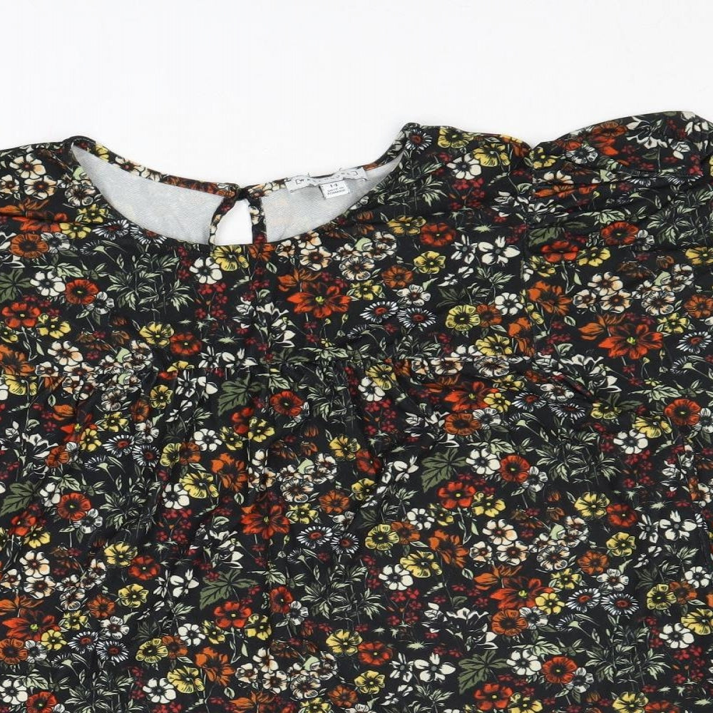 Warehouse Womens Multicoloured Floral Polyester Basic T-Shirt Size 14 Round Neck