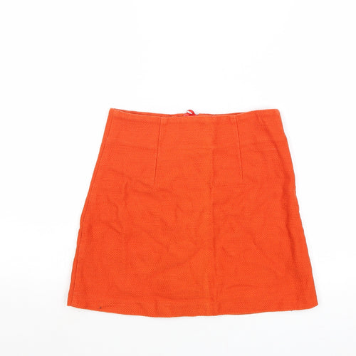 Topshop Womens Orange Cotton A-Line Skirt Size 8 Zip