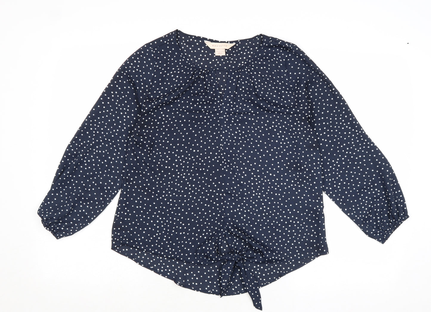Mauvette Womens Blue Polka Dot Polyester Basic Blouse Size 8 Round Neck
