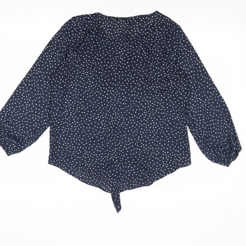 Mauvette Womens Blue Polka Dot Polyester Basic Blouse Size 8 Round Neck