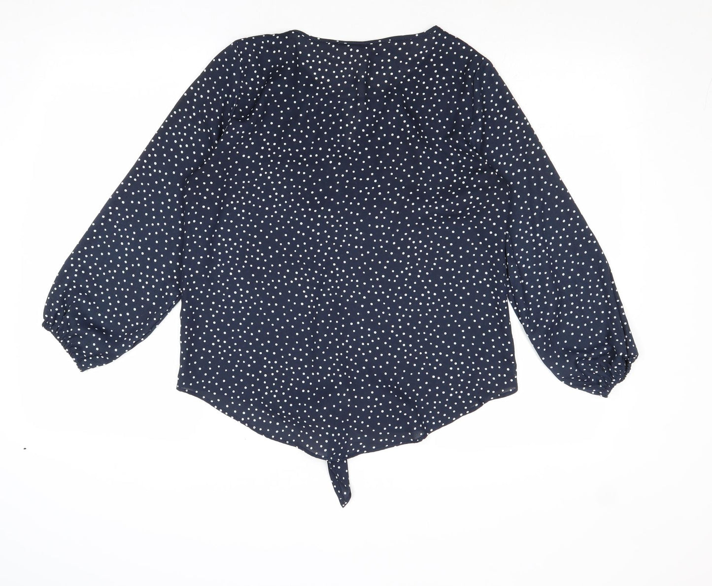 Mauvette Womens Blue Polka Dot Polyester Basic Blouse Size 8 Round Neck