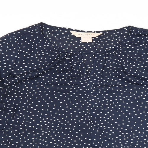 Mauvette Womens Blue Polka Dot Polyester Basic Blouse Size 8 Round Neck