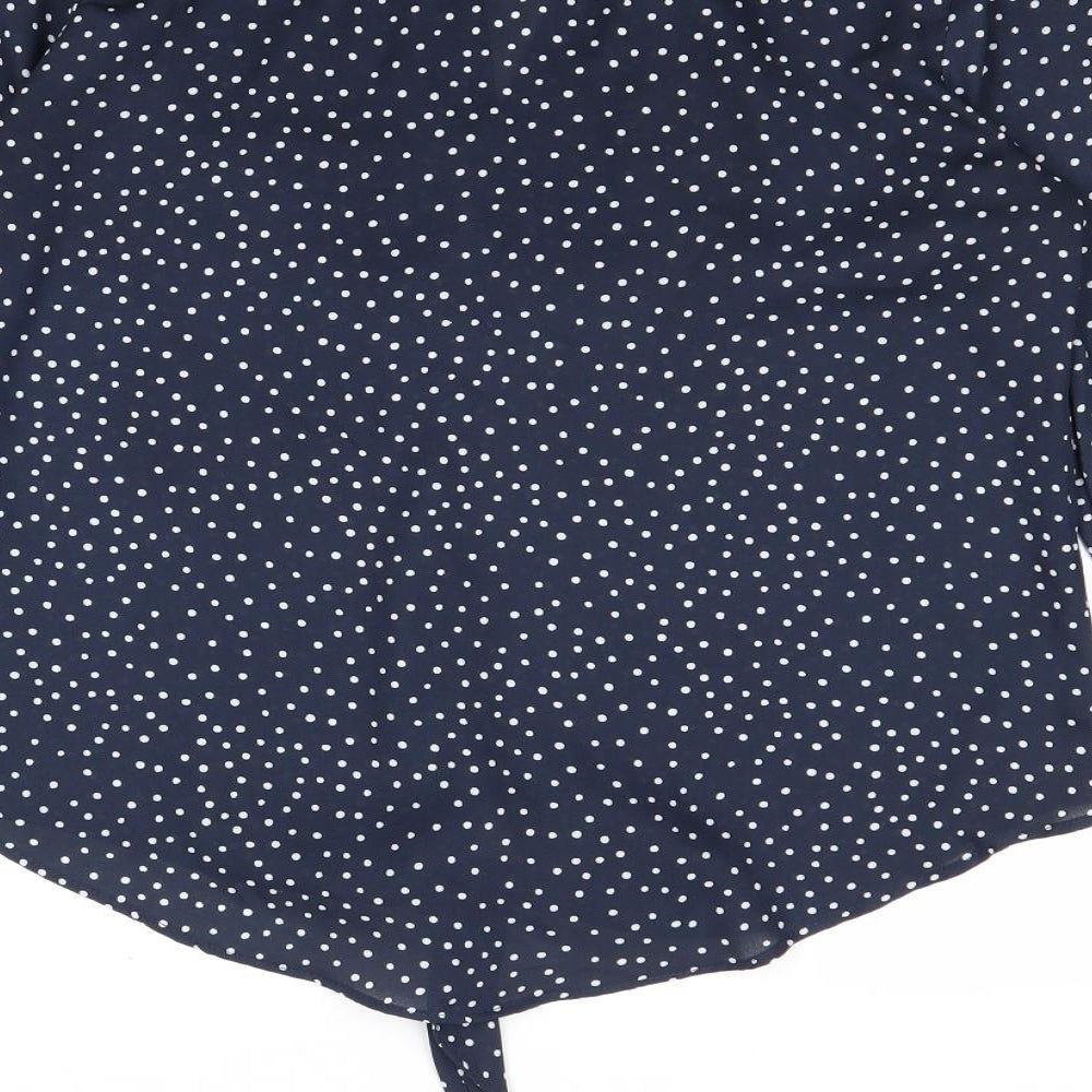 Mauvette Womens Blue Polka Dot Polyester Basic Blouse Size 8 Round Neck