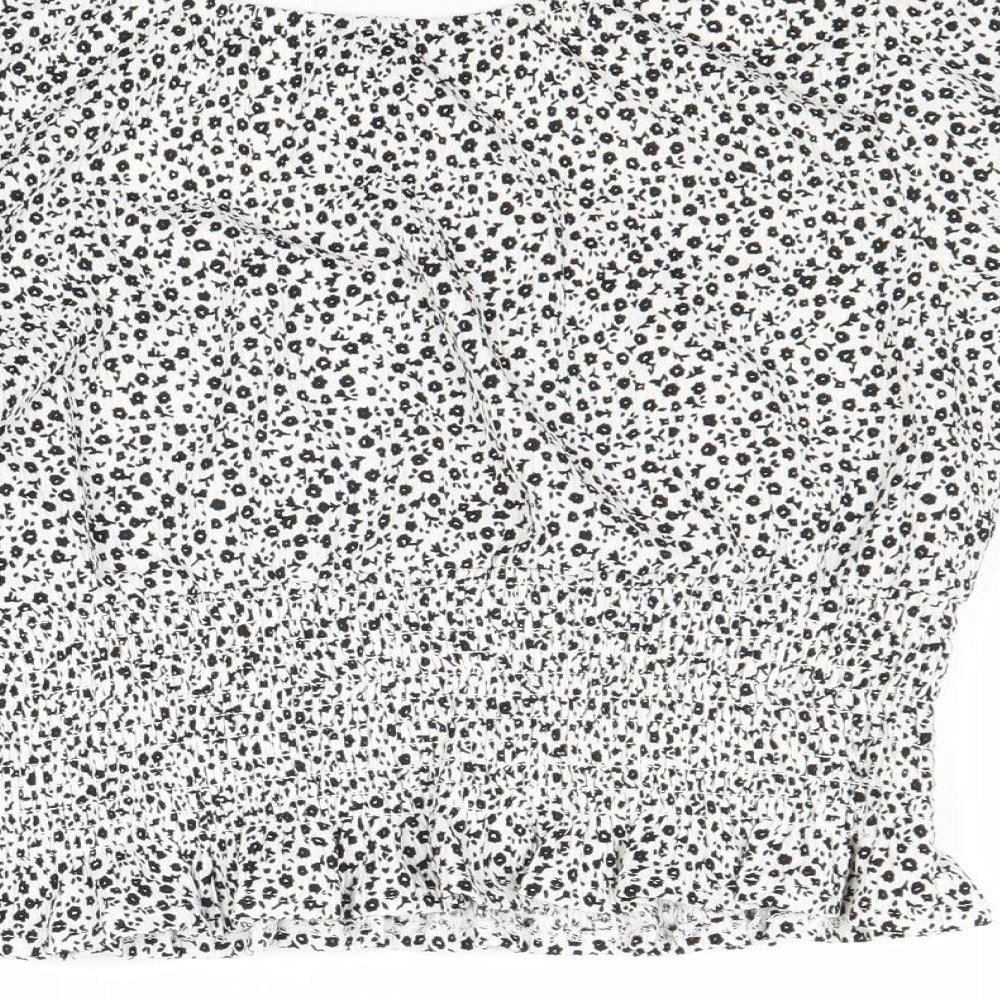 New Look Womens Multicoloured Floral Polyester Cropped Blouse Size 12 Round Neck