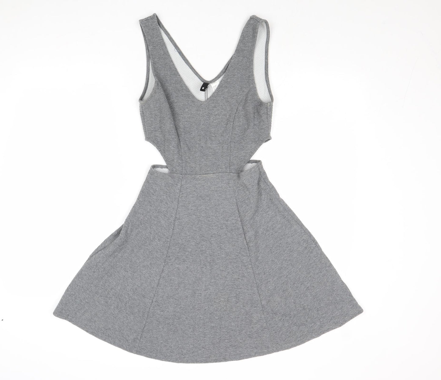 Divided by H&M Womens Grey Polyester Skater Dress Size 8 V-Neck Pullover