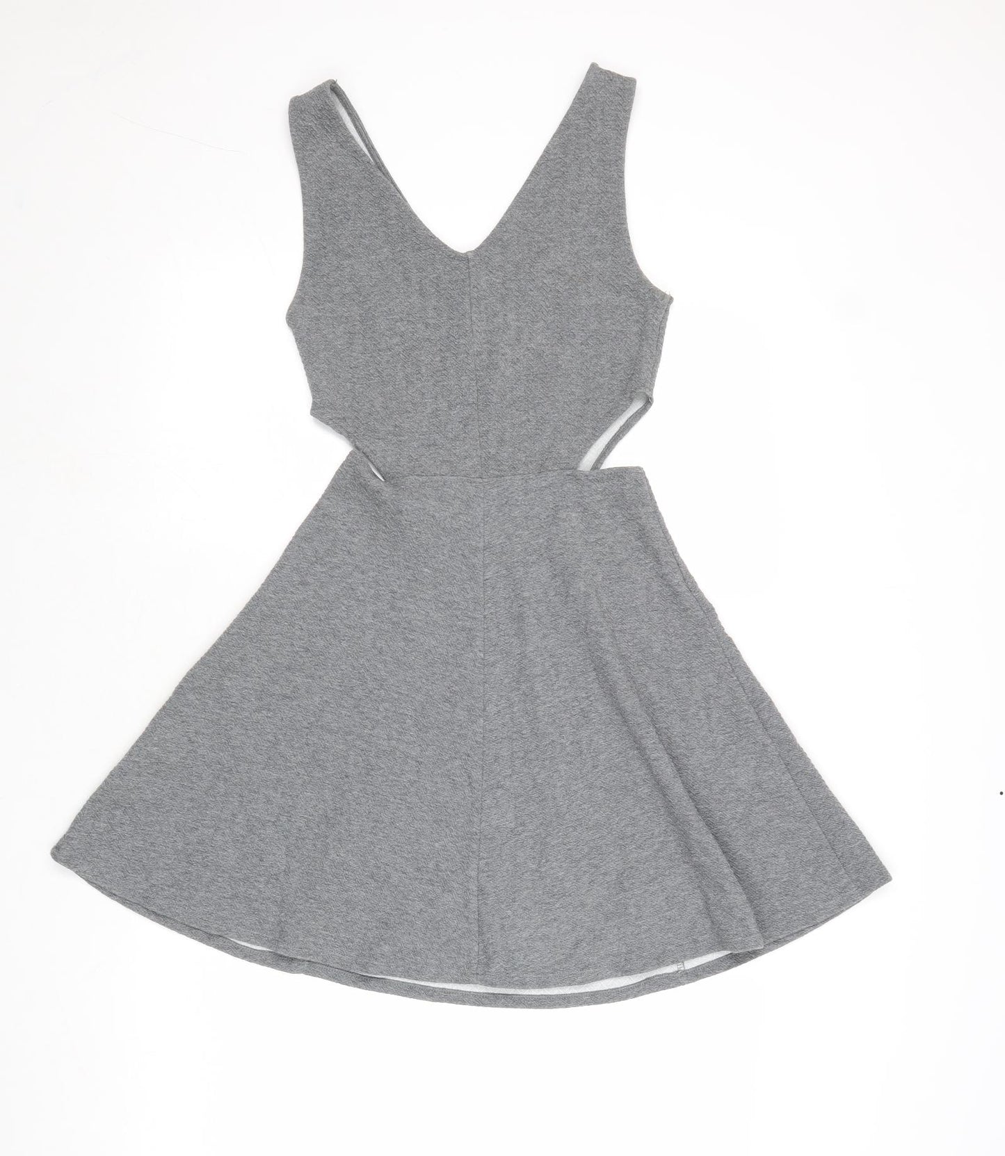 Divided by H&M Womens Grey Polyester Skater Dress Size 8 V-Neck Pullover
