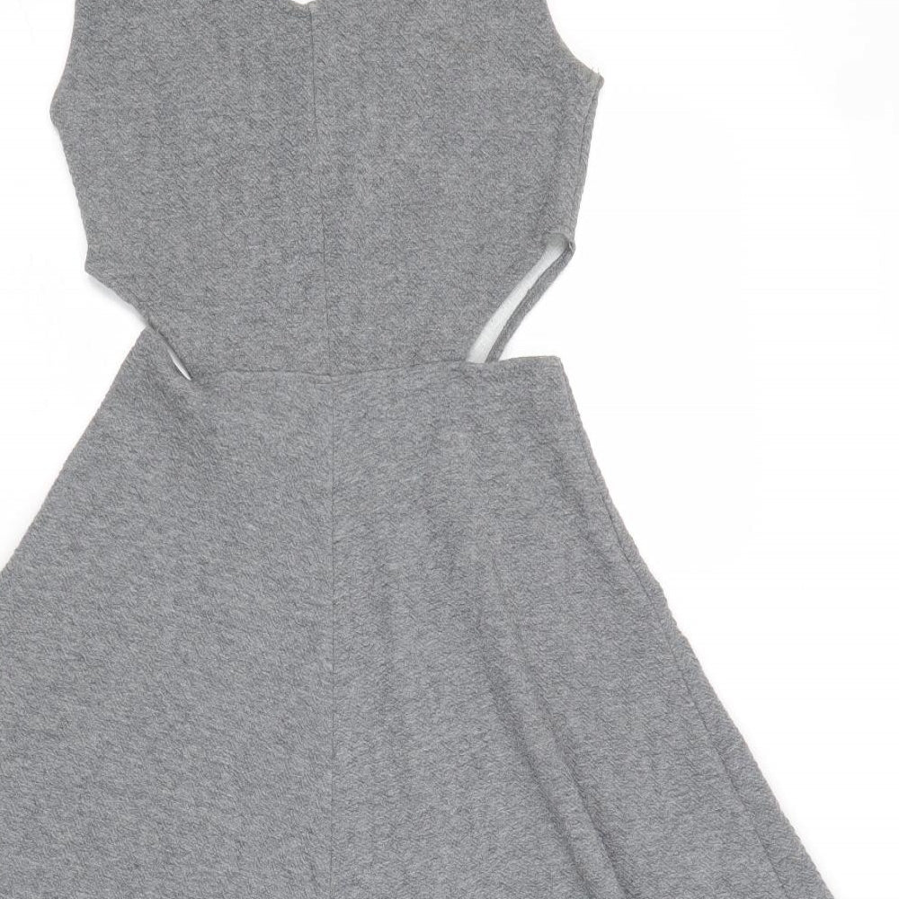 Divided by H&M Womens Grey Polyester Skater Dress Size 8 V-Neck Pullover