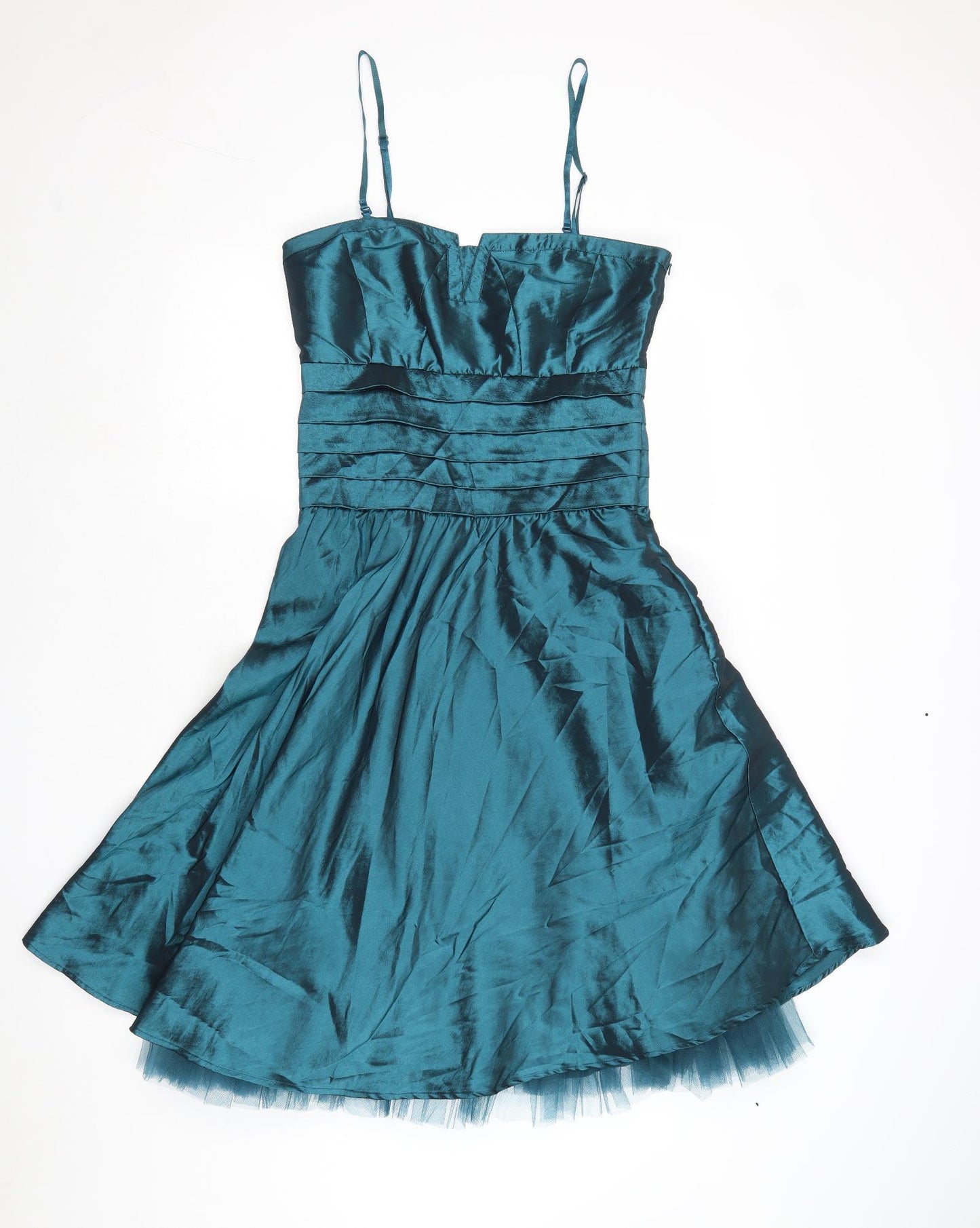 VILA Womens Blue Polyester Fit & Flare Size M Square Neck Zip