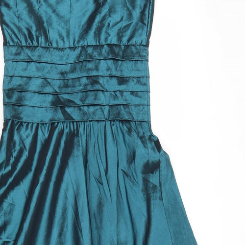 VILA Womens Blue Polyester Fit & Flare Size M Square Neck Zip
