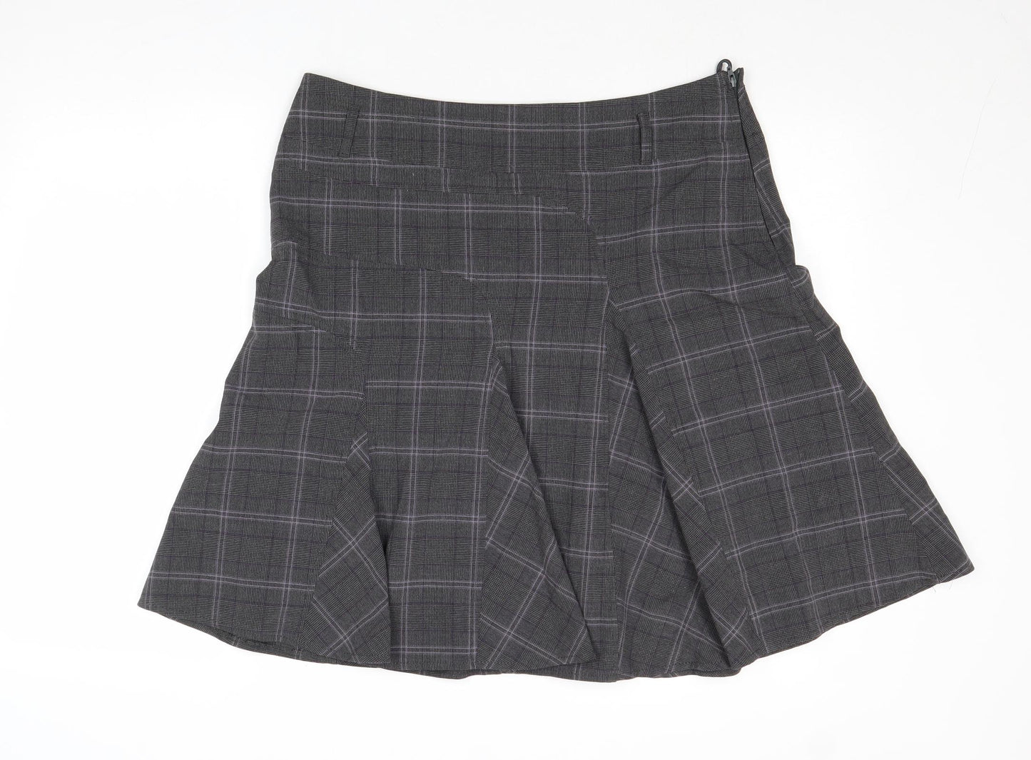 NEXT Womens Grey Plaid Polyester Skater Skirt Size 16 Zip
