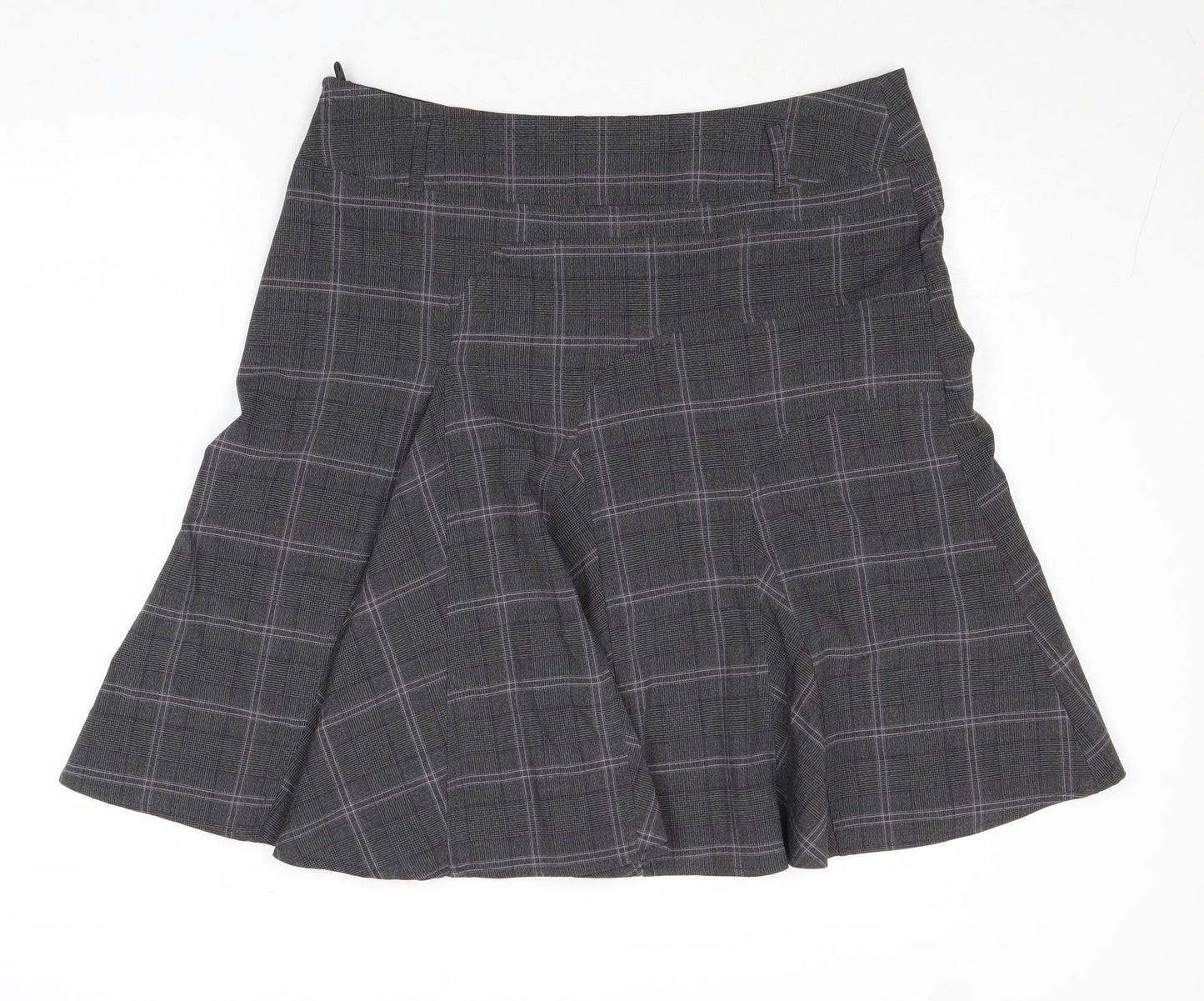NEXT Womens Grey Plaid Polyester Skater Skirt Size 16 Zip