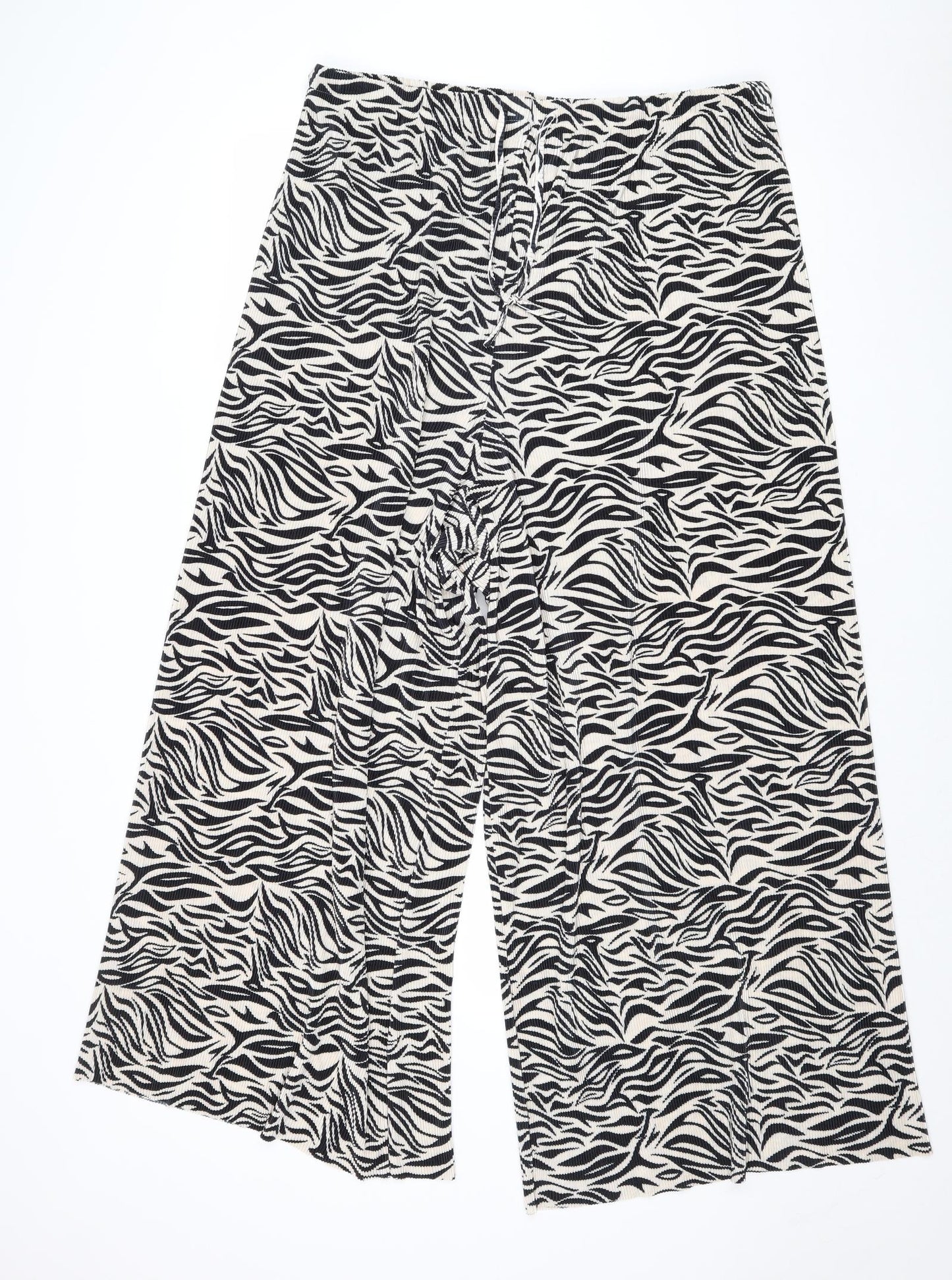 The Chic Hero Womens Black Geometric Polyester Trousers One Size Regular Drawstring