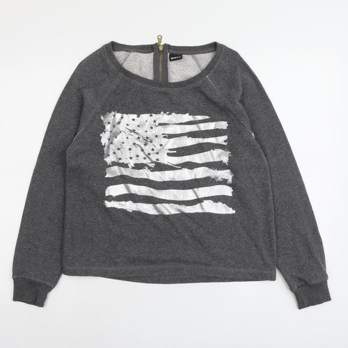 Gina Tricot Womens Grey Cotton Pullover Sweatshirt Size M Zip - American Flag