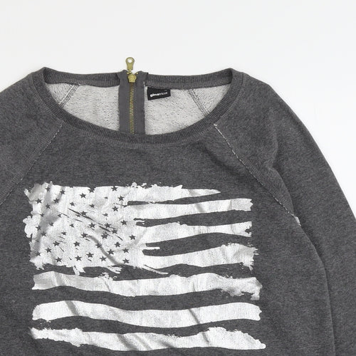 Gina Tricot Womens Grey Cotton Pullover Sweatshirt Size M Zip - American Flag