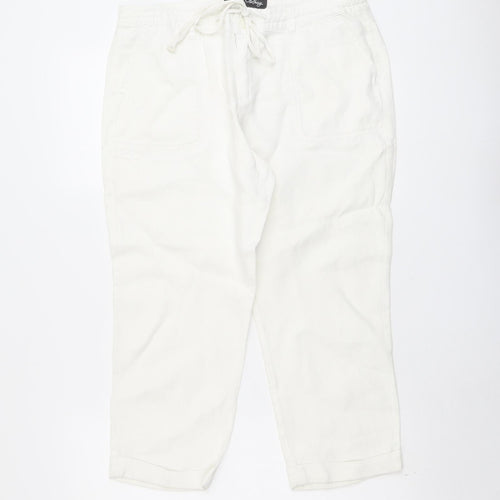 BC Clothing Womens White Linen Trousers Size 10 L23 in Regular Drawstring