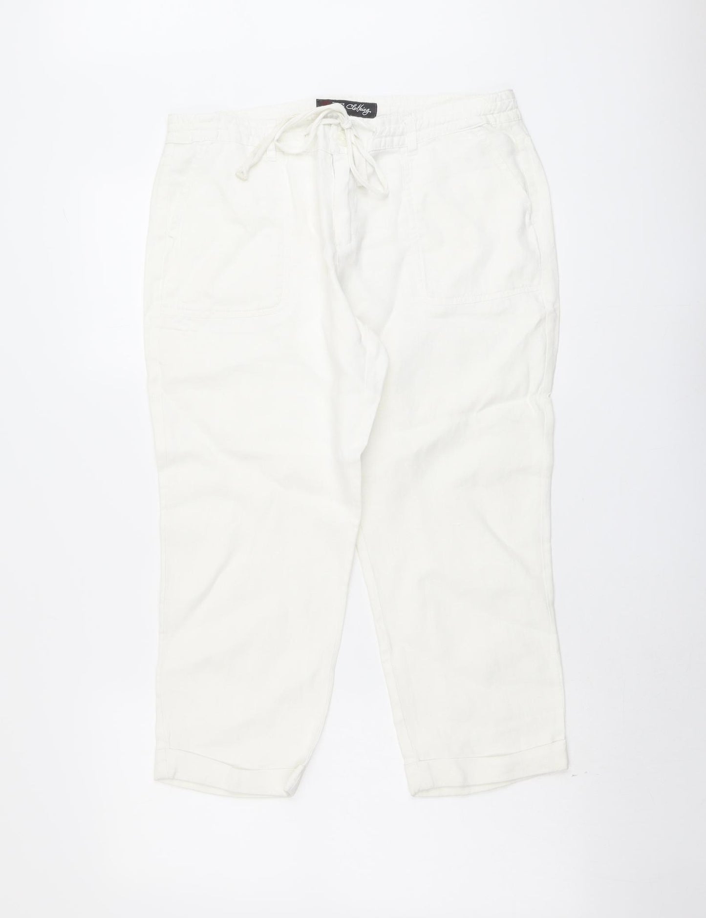 BC Clothing Womens White Linen Trousers Size 10 L23 in Regular Drawstring