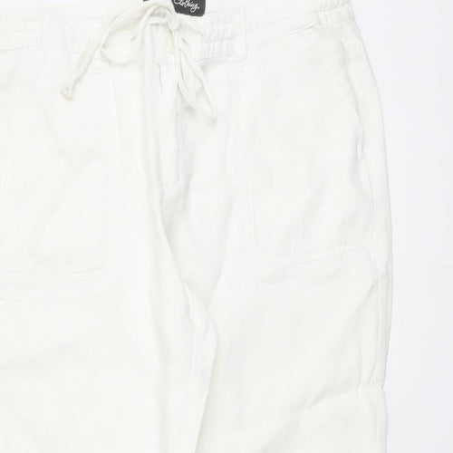 BC Clothing Womens White Linen Trousers Size 10 L23 in Regular Drawstring