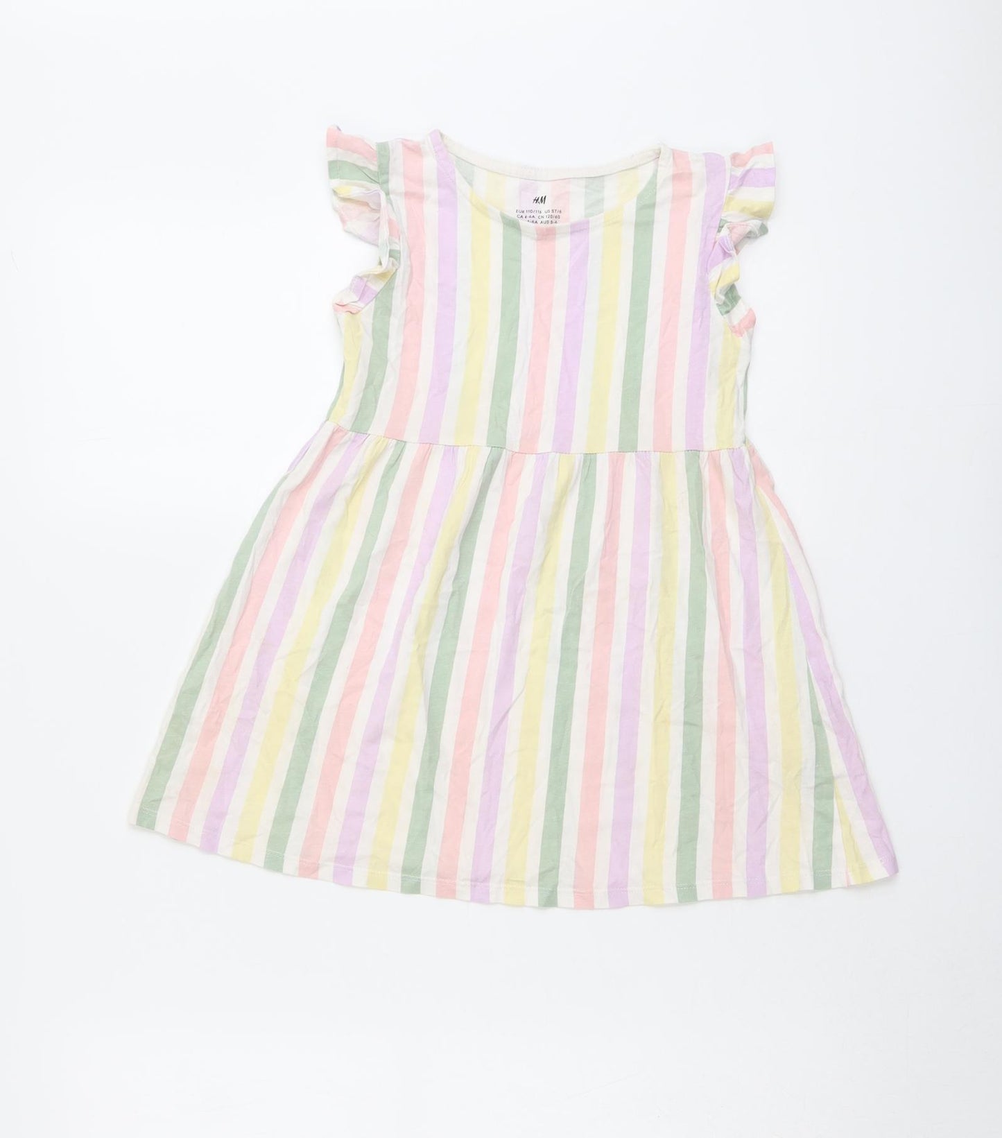 H&M Girls Multicoloured Striped Cotton A-Line Size 4-5 Years Boat Neck Pullover