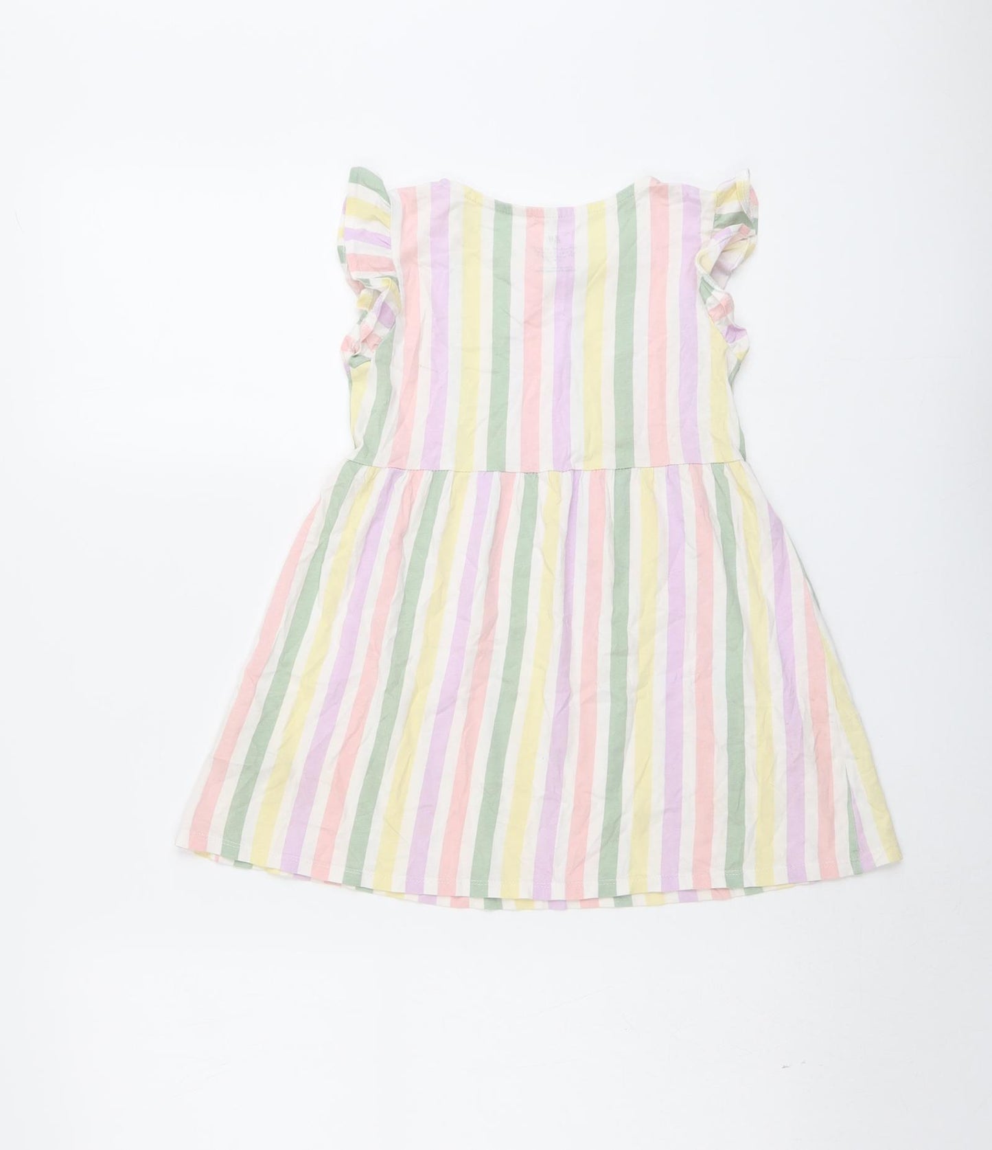 H&M Girls Multicoloured Striped Cotton A-Line Size 4-5 Years Boat Neck Pullover