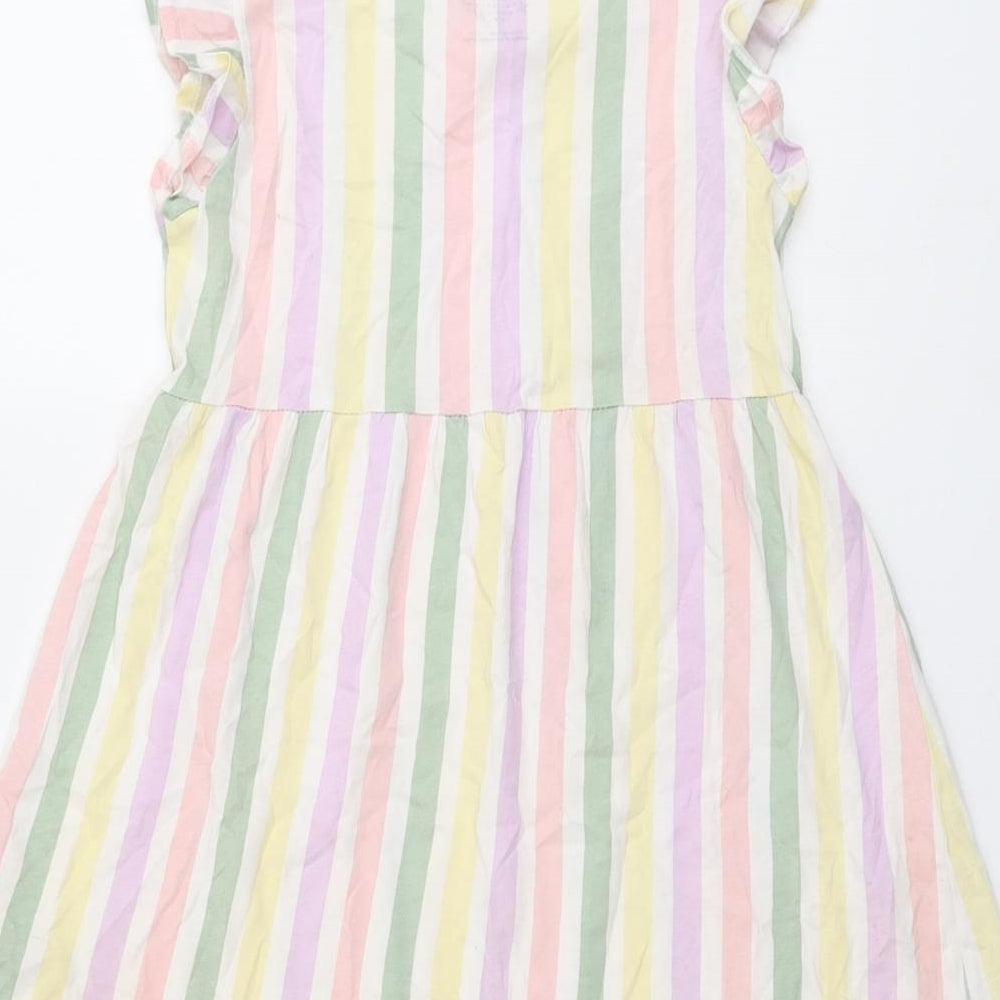 H&M Girls Multicoloured Striped Cotton A-Line Size 4-5 Years Boat Neck Pullover