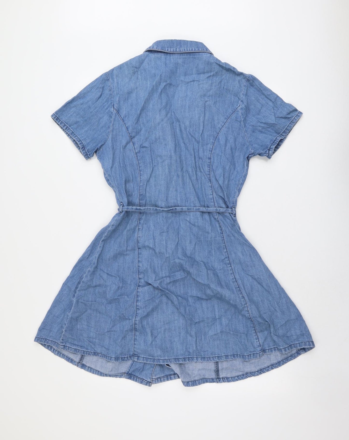 New Look Womens Blue Cotton Shirt Dress Size 12 Collared Button