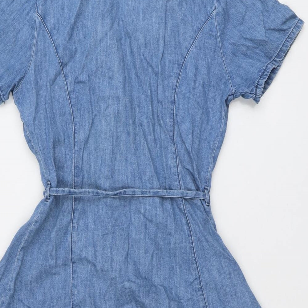 New Look Womens Blue Cotton Shirt Dress Size 12 Collared Button