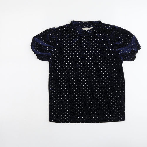 John Lewis Womens Blue Polka Dot Polyester Basic T-Shirt Size 10 Round Neck