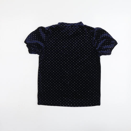 John Lewis Womens Blue Polka Dot Polyester Basic T-Shirt Size 10 Round Neck