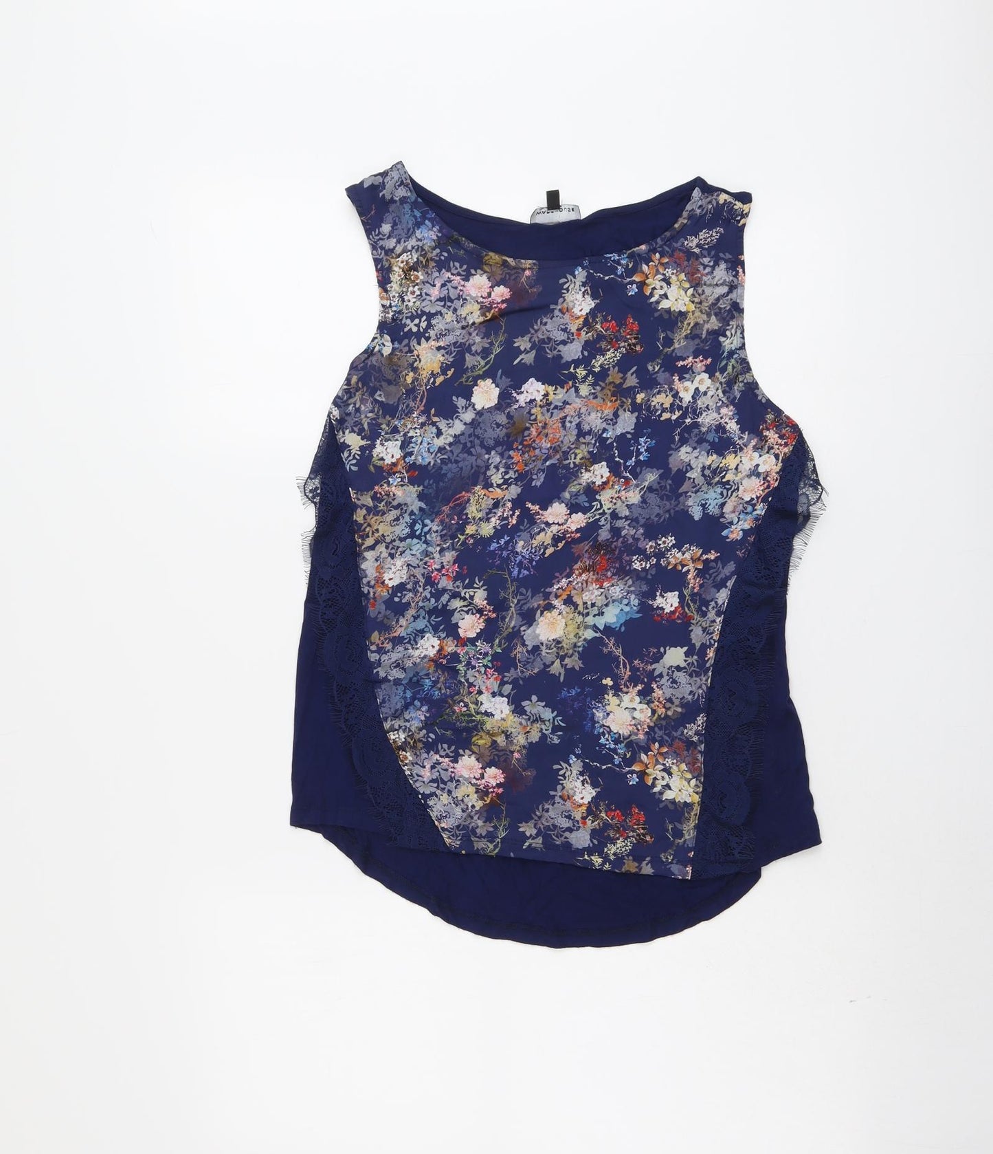 Warehouse Womens Blue Geometric Viscose Basic Tank Size 14 Round Neck