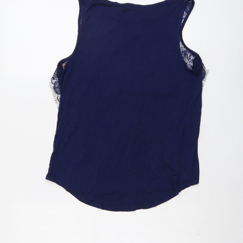 Warehouse Womens Blue Geometric Viscose Basic Tank Size 14 Round Neck