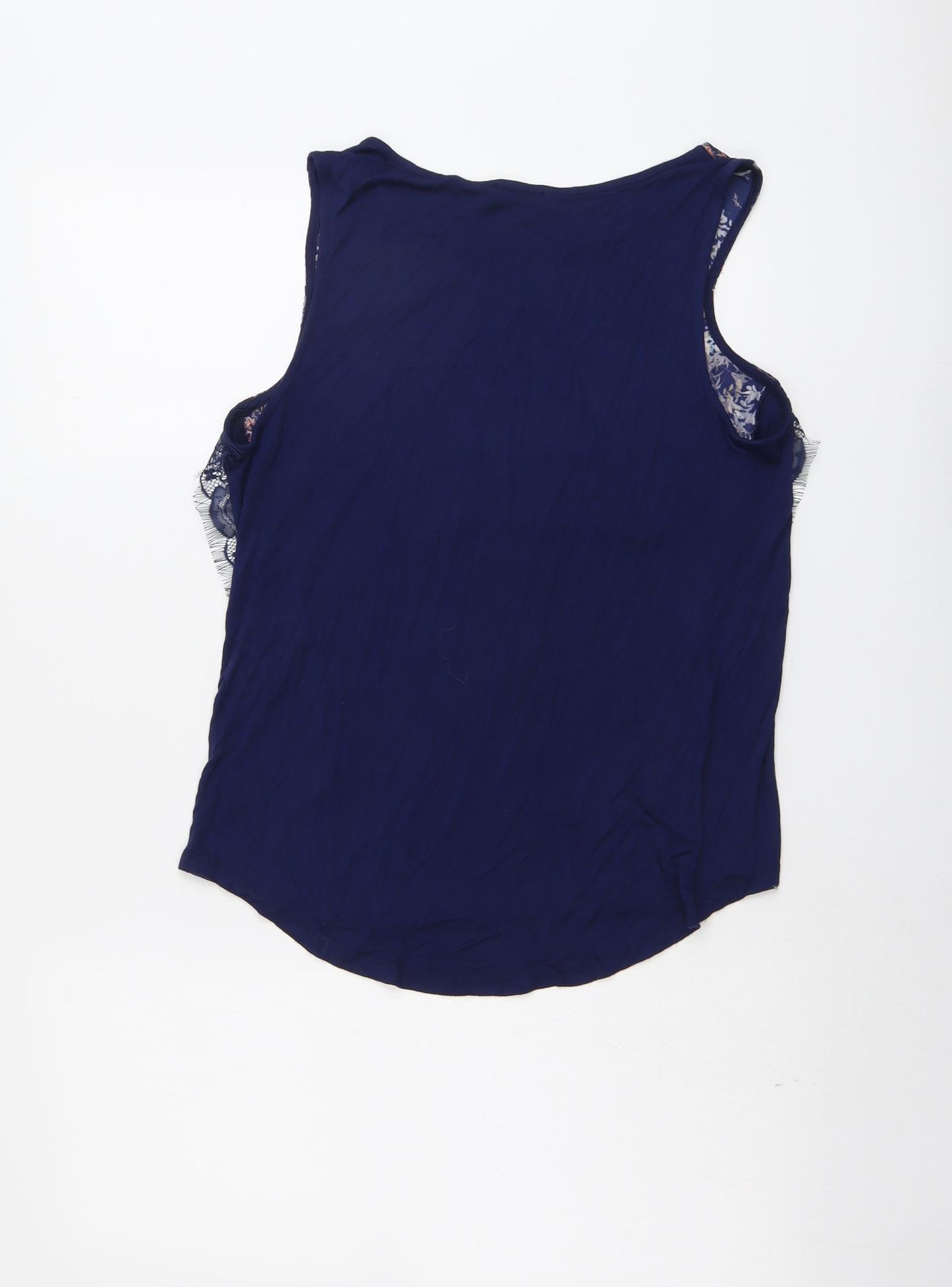 Warehouse Womens Blue Geometric Viscose Basic Tank Size 14 Round Neck