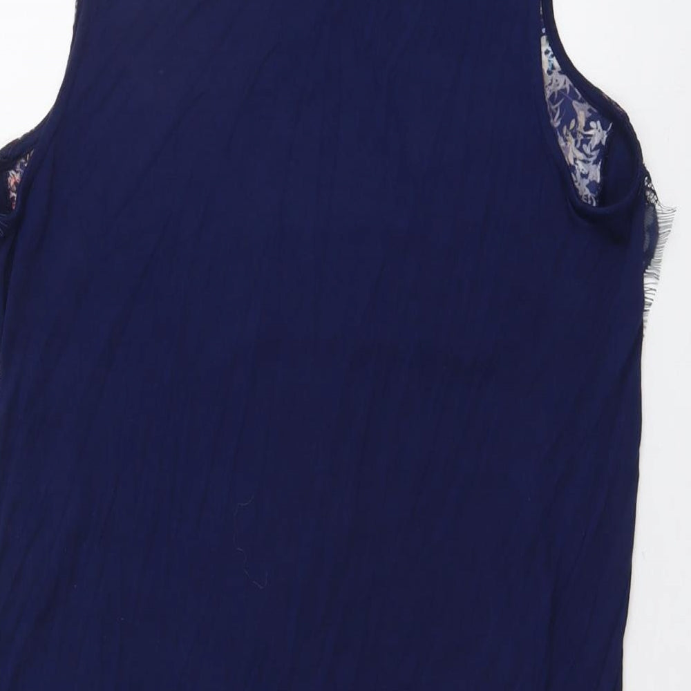 Warehouse Womens Blue Geometric Viscose Basic Tank Size 14 Round Neck