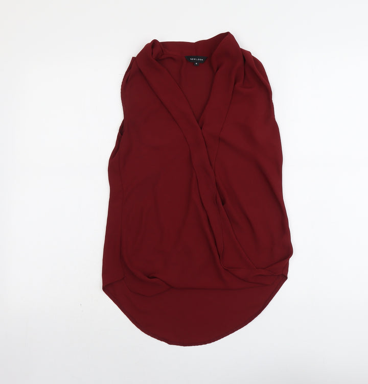 New Look Womens Red Polyester Basic Tank Size 6 V-Neck